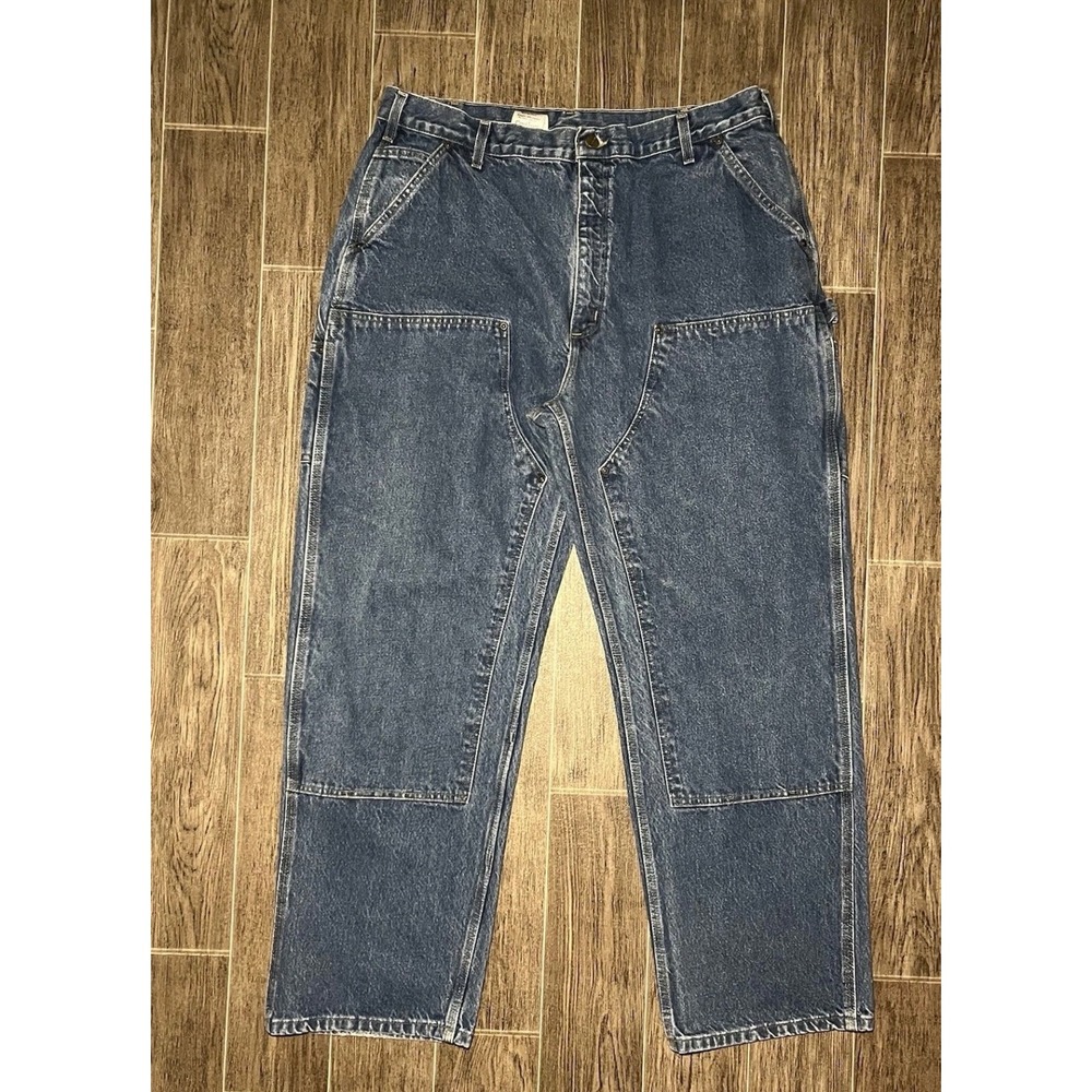 Carhartt Double Knee Logger Jeans Mens 42x32 Blue B73 DST Dungaree